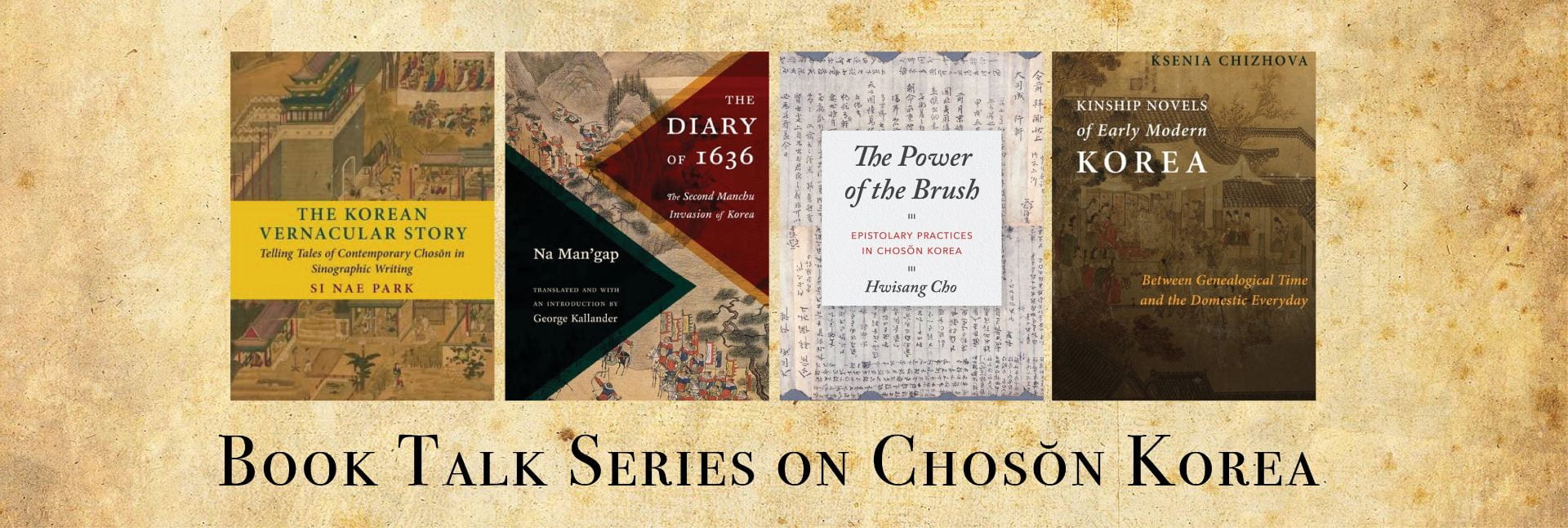 banner for the Book Talk Series on Choson Korea event series with four book covers