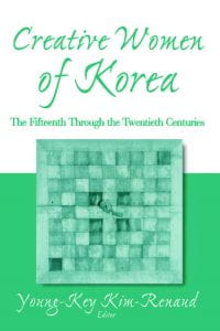 green and white book cover with image of green tapestry; text: Creative Women of Korea edited by Young-Key Kim-Renaud