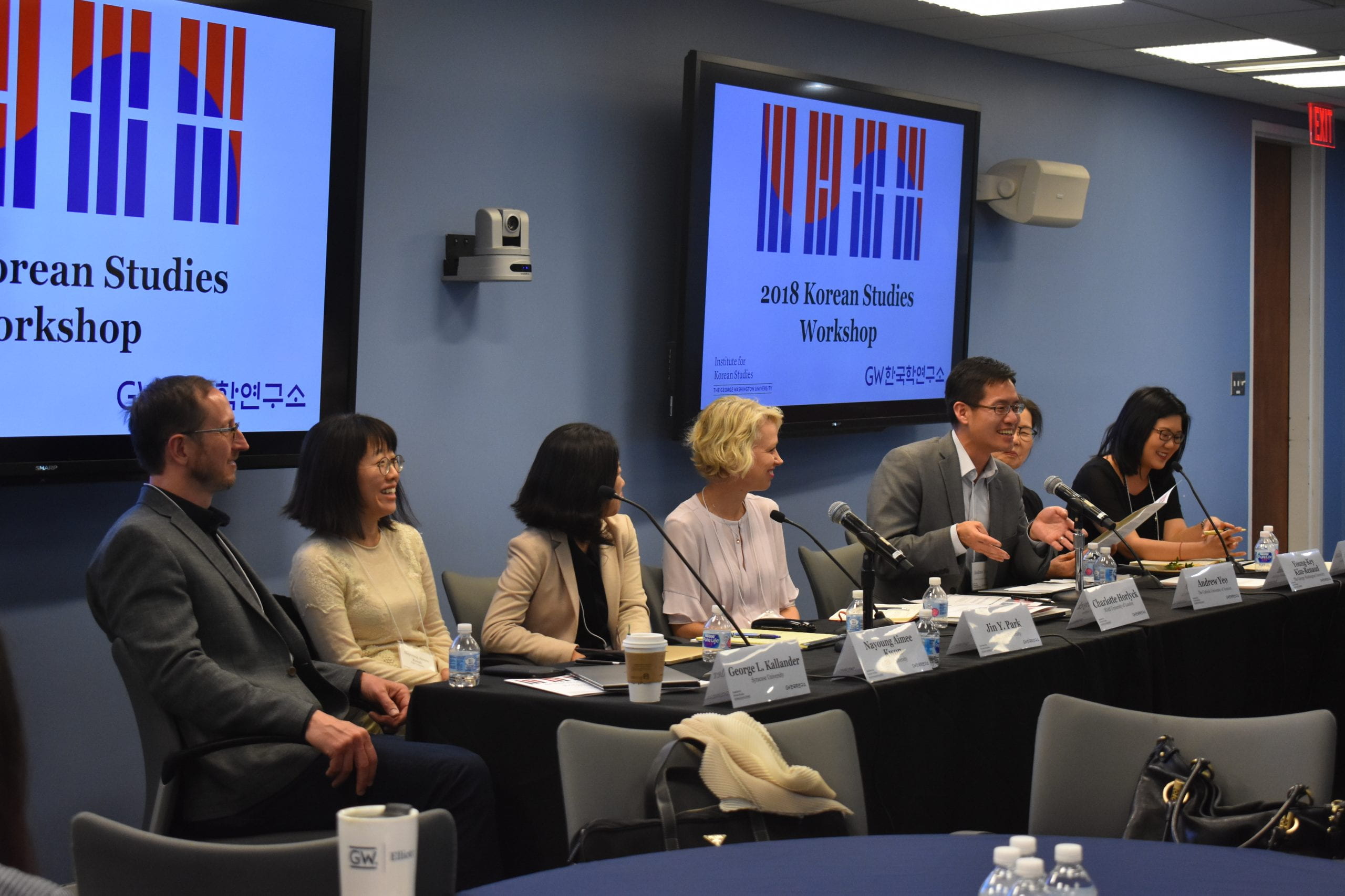 panelists sit around panelists table at the 2018 GWIKS Korean Studies Workshop