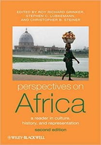 orange cover with picture of an African woman in front of a landmark building; text: Perspectives on Africa edited by Roy Richard Grinker