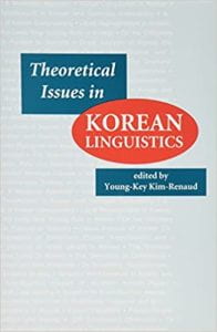 grey book cover with blue and red shapes; text: Theoretical Issues in Korean Linguistics by Young-Key Kim-Renaud