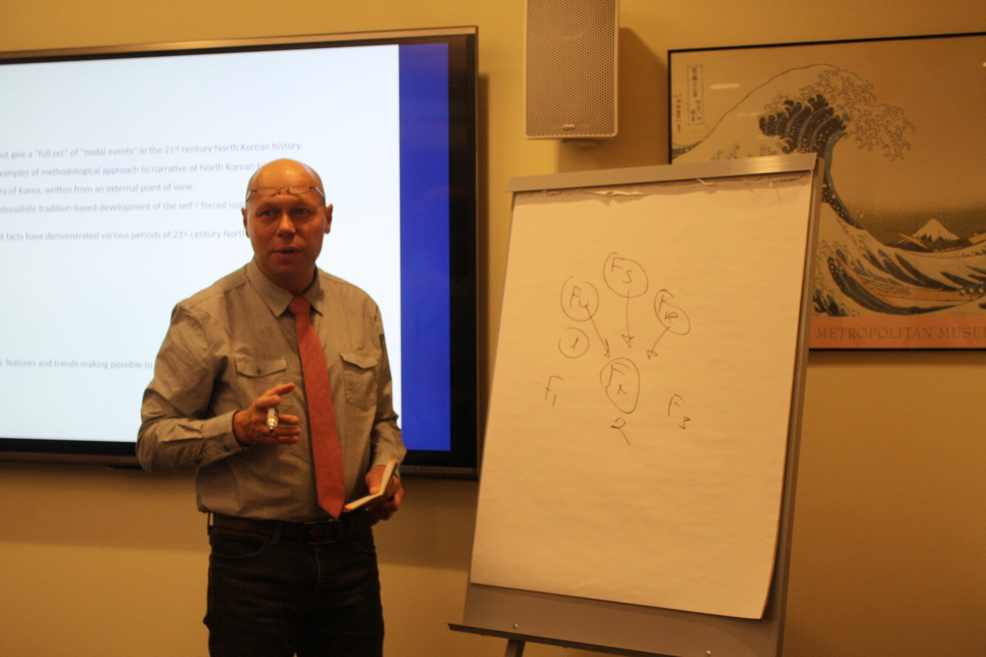 Sergei Kurbanov presenting lecture during event with a whiteboard