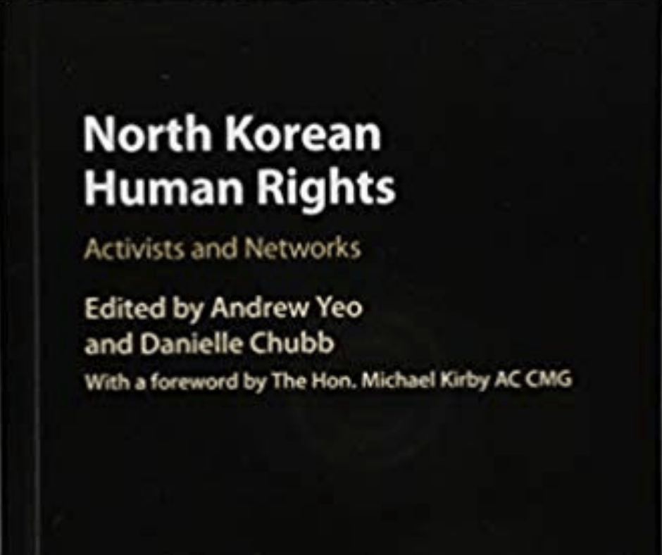 black square tile with text: North Korean Human Rights - Activists and Networks edited by Andrew Yeo and Danielle Chubb