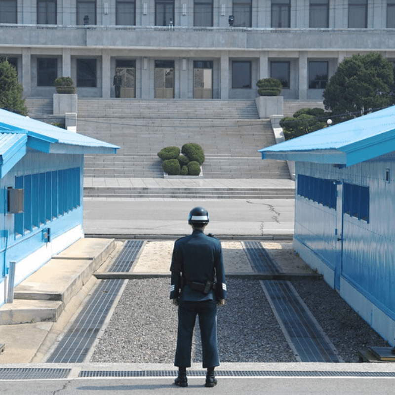 soldier standing at the border in the demilitarized zone between North Korea and South Korea