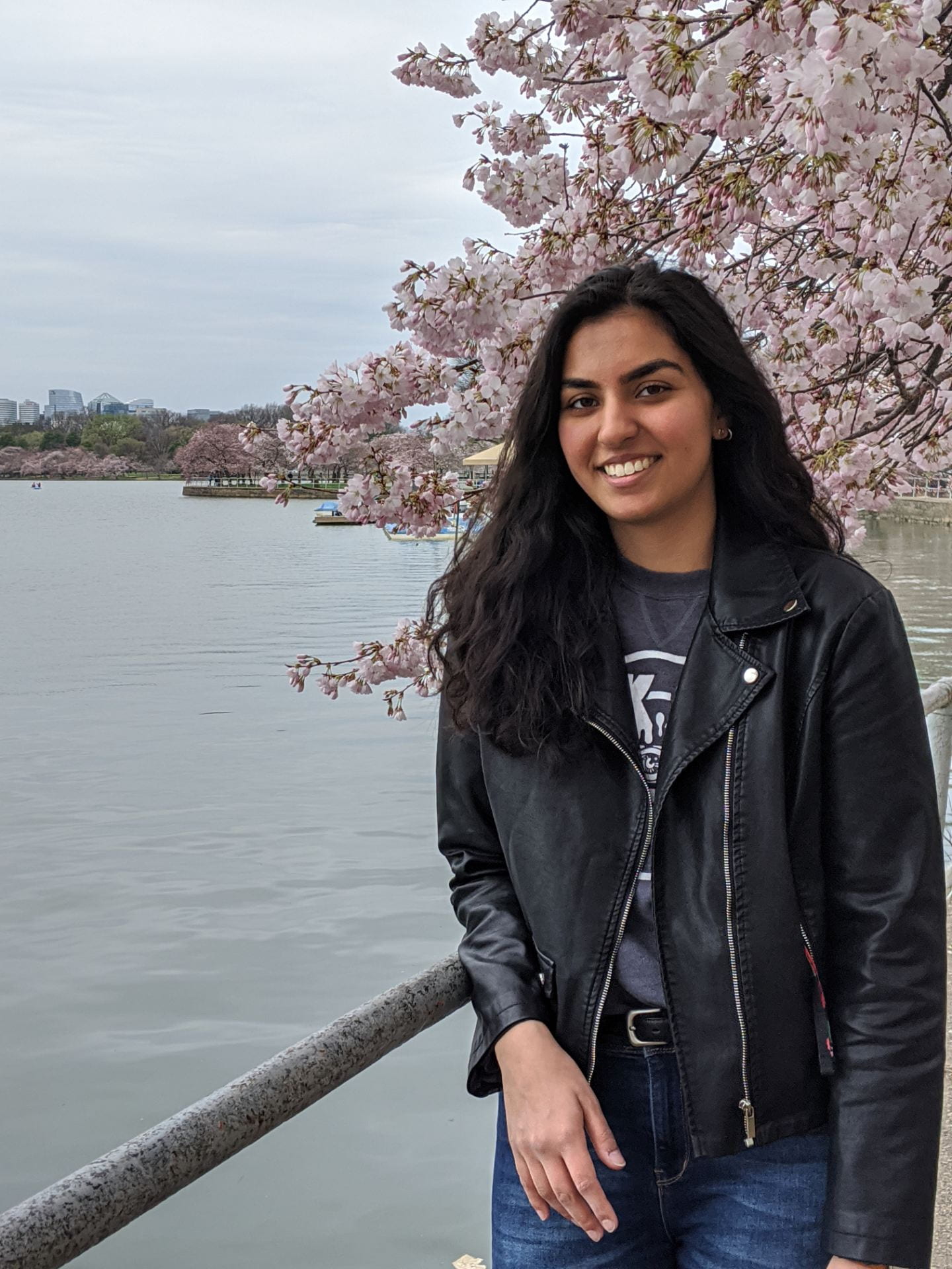 Swasti Shah posing for a picture at the Tidal Basin in Washington, DC